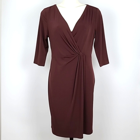 Coldwater Creek Brown 3/4 Length Sleeves Knee Length Pencil Dress Petite Sz 14P - Picture 1 of 11